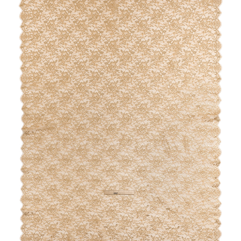 Metallic Re-Embroidered Lace Panel with Finished Edges - Apricot Ice and Gold Floral Vines - Full