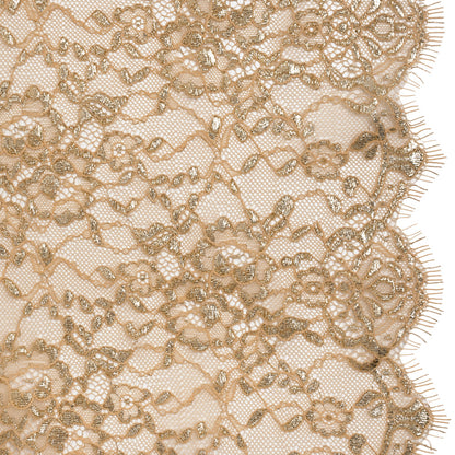 Metallic Re-Embroidered Lace Panel with Finished Edges - Apricot Ice and Gold Floral Vines