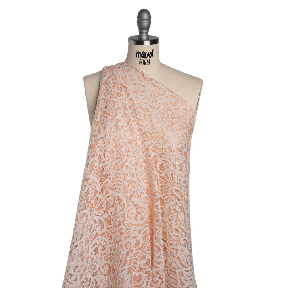 Corded Lace with Finished Edges - Pale Blush and Ivory Flowering Vines - Drape