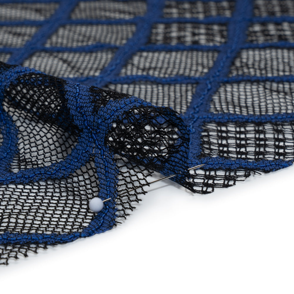 Corded Lace with Little Scalloped Finished Edges - Surf Blue and Black Diamond Lattice - Detail