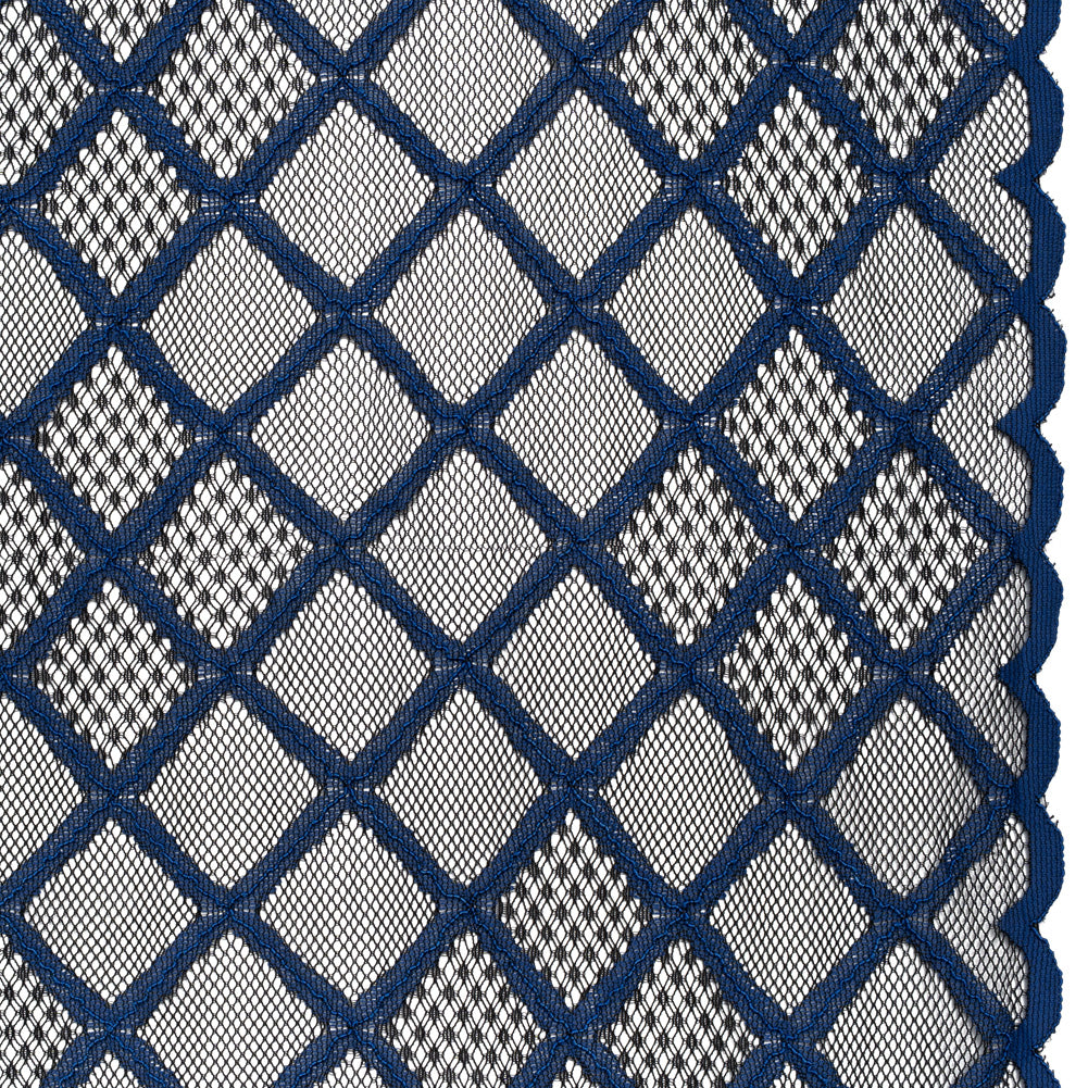 Corded Lace with Little Scalloped Finished Edges - Surf Blue and Black Diamond Lattice