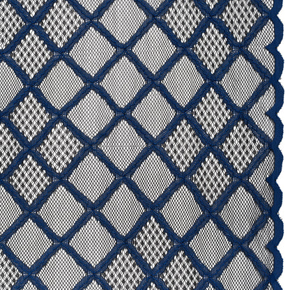 Corded Lace with Little Scalloped Finished Edges - Surf Blue and Black Diamond Lattice