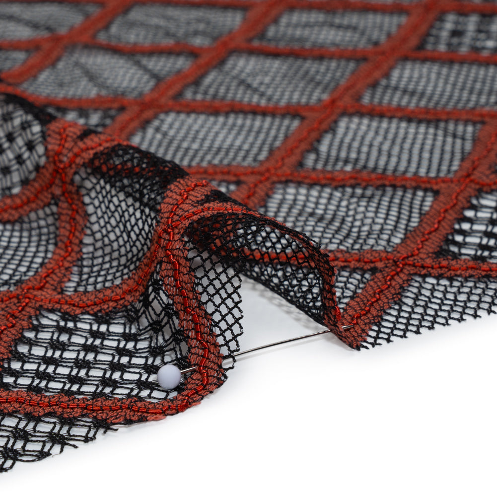 Corded Lace with Little Scalloped Finished Edges - Red and Black Diamond Lattice - Detail