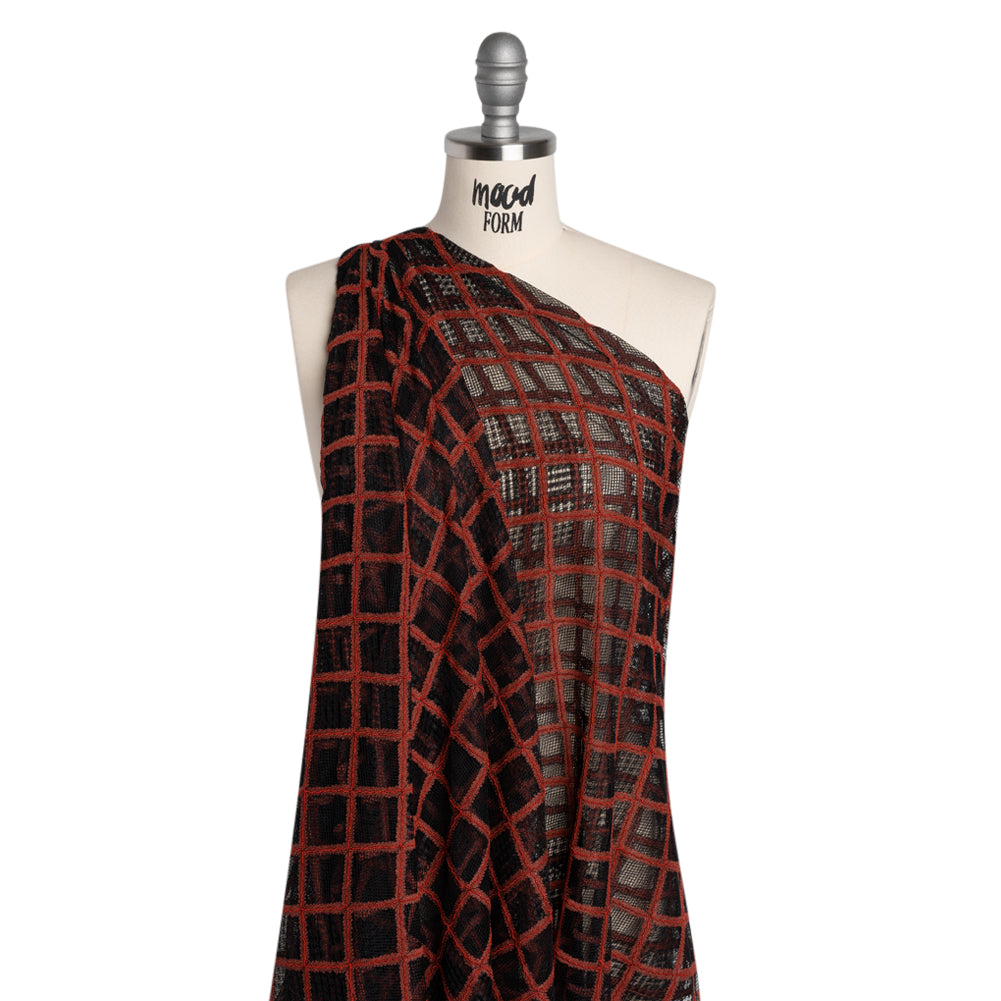 Corded Lace with Little Scalloped Finished Edges - Red and Black Diamond Lattice - Drape