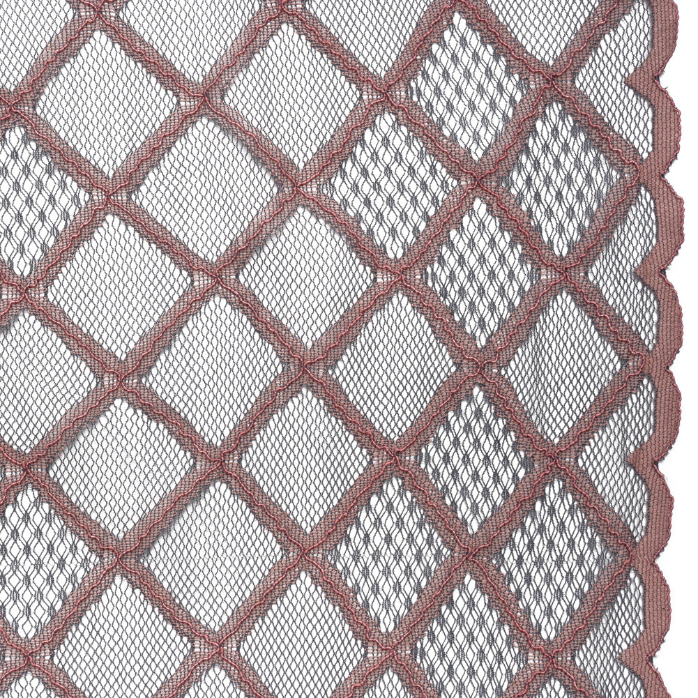 Corded Lace with Little Scalloped Finished Edges - Gray and Dusty Rose Diamond Lattice
