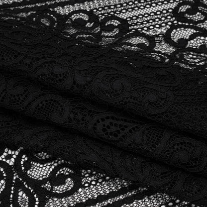 Corded Lace with Fringed and Scalloped Edges - Black Vine Stripes