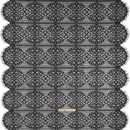 Corded Lace with Fringed and Scalloped Edges - Black Vine Stripes