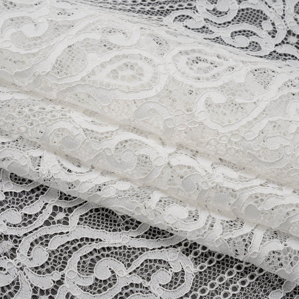 Corded Lace with Fringed and Scalloped Edges - Ivory Vine Stripes - Folded