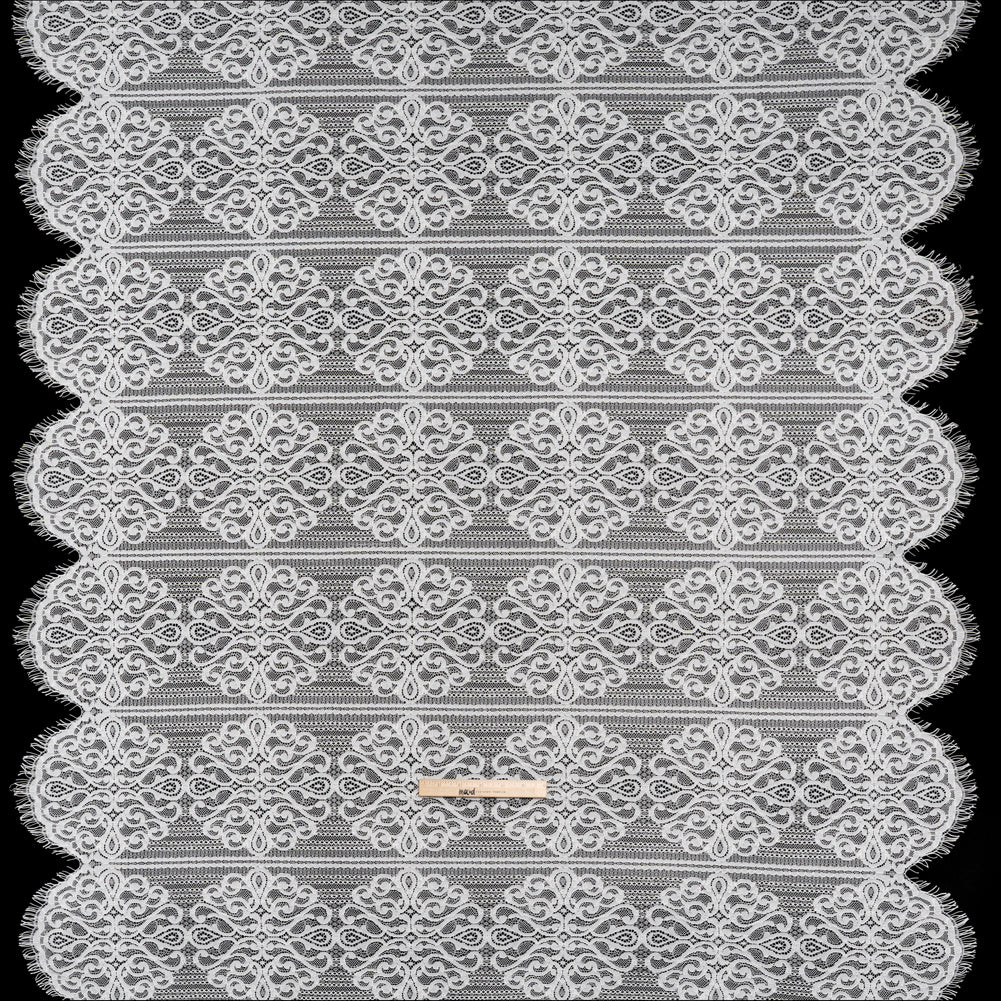 Corded Lace with Fringed and Scalloped Edges - Ivory Vine Stripes - Full