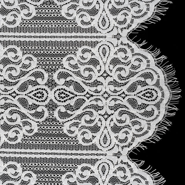 Corded Lace with Fringed and Scalloped Edges - Ivory Vine Stripes