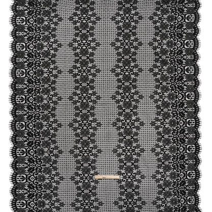 Rayon and Nylon Corded Lace with Scalloped Finished Edges - Black Flower and Dot Stripes