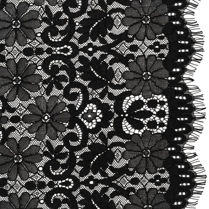 Rayon and Nylon Corded Lace with Scalloped Finished Edges - Black Flower and Dot Stripes