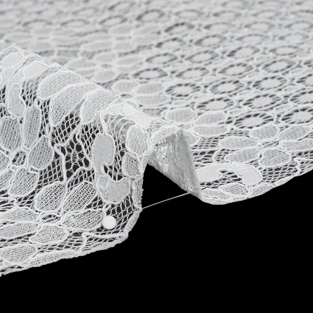 Rayon and Nylon Corded Lace with Scalloped Finished Edges - Ivory Flower and Dot Stripes - Detail