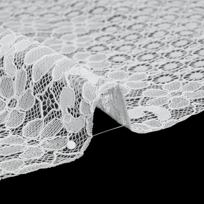 Rayon and Nylon Corded Lace with Scalloped Finished Edges - Ivory Flower and Dot Stripes