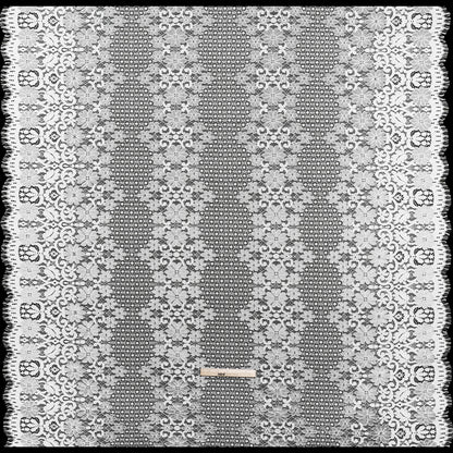 Rayon and Nylon Corded Lace with Scalloped Finished Edges - Ivory Flower and Dot Stripes