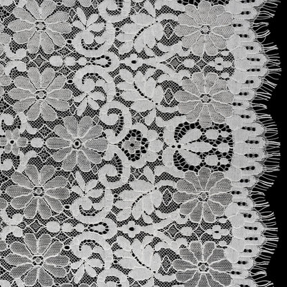 Rayon and Nylon Corded Lace with Scalloped Finished Edges - Ivory Flower and Dot Stripes
