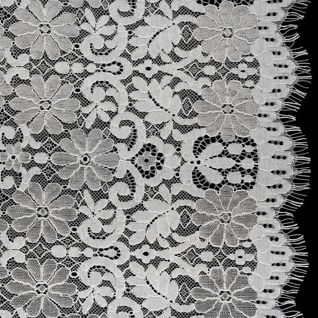 Rayon and Nylon Corded Lace with Scalloped Finished Edges - Ivory Flower and Dot Stripes