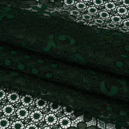 Rayon and Nylon Corded Lace with Scalloped Finished Edges - Hunter Green Flower and Dot Stripes