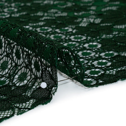 Rayon and Nylon Corded Lace with Scalloped Finished Edges - Hunter Green Flower and Dot Stripes