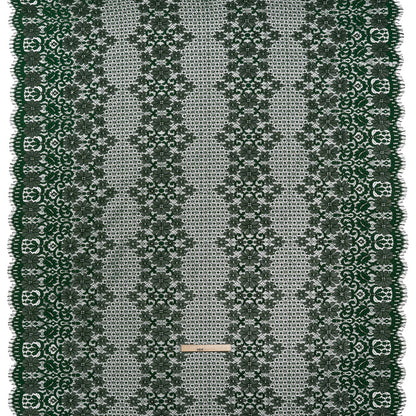 Rayon and Nylon Corded Lace with Scalloped Finished Edges - Hunter Green Flower and Dot Stripes