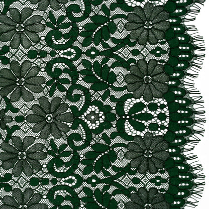 Rayon and Nylon Corded Lace with Scalloped Finished Edges - Hunter Green Flower and Dot Stripes