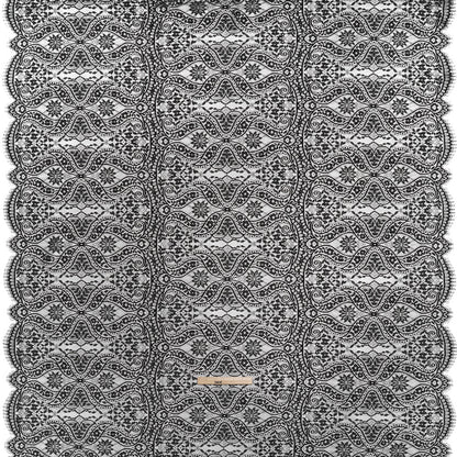Nylon and Rayon Raschel Lace with Finished Edges - Black Flowers and Swirls