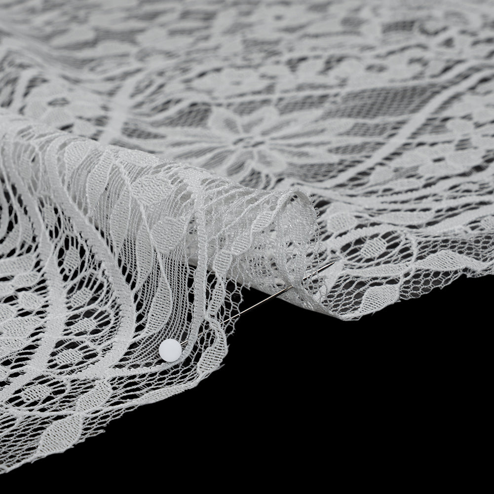 Nylon and Rayon Raschel Lace with Finished Edges - Ivory Flowers and Swirls - Detail