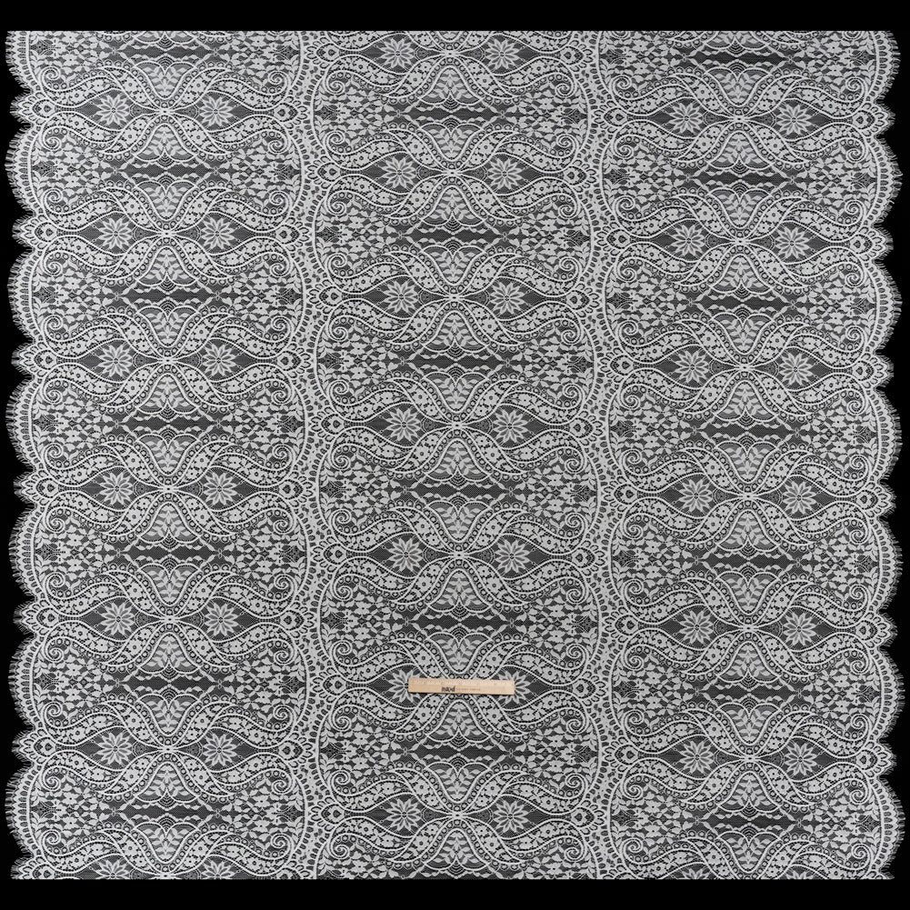 Nylon and Rayon Raschel Lace with Finished Edges - Ivory Flowers and Swirls - Full