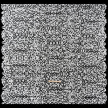 Nylon and Rayon Raschel Lace with Finished Edges - Ivory Flowers and Swirls