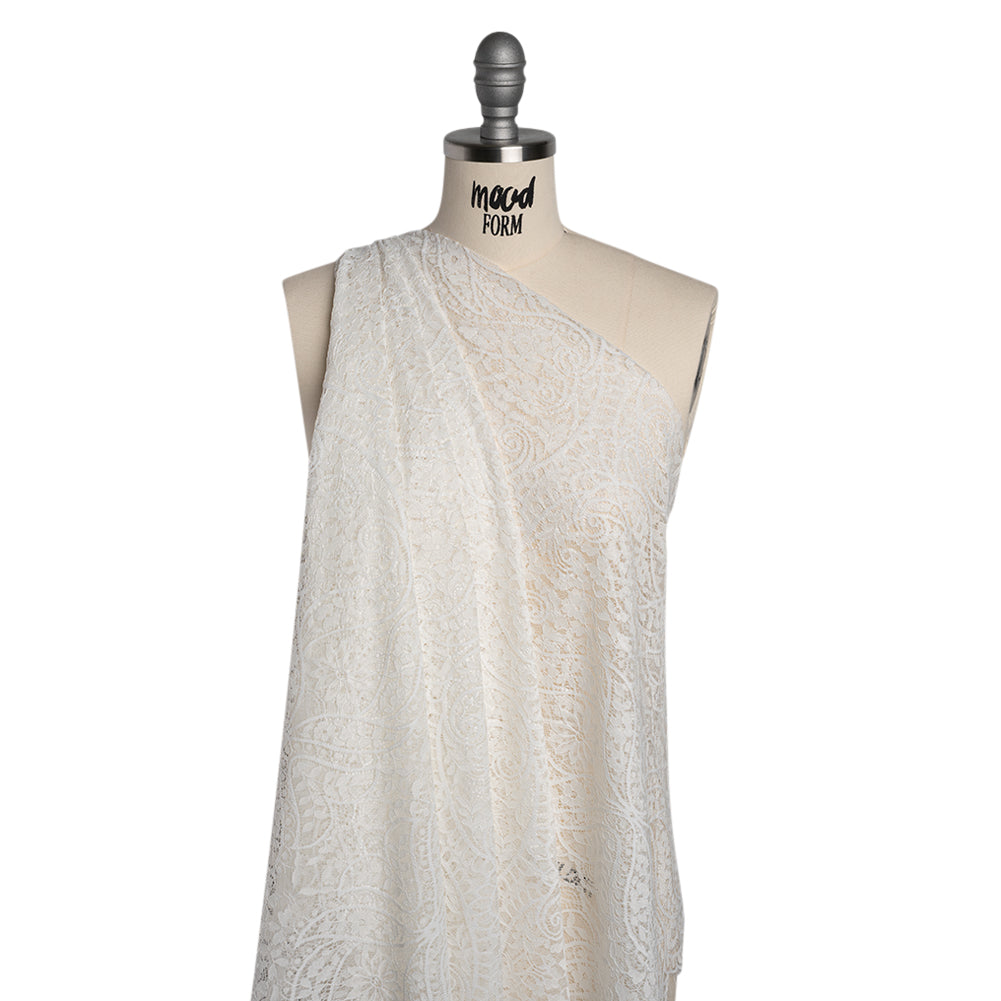Nylon and Rayon Raschel Lace with Finished Edges - Ivory Flowers and Swirls - Drape