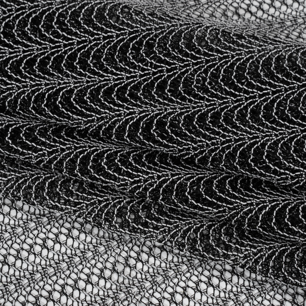 Rayon and Nylon Corded Lace with Little Scallop Finished Edges - Black and White Archway Stripes - Folded