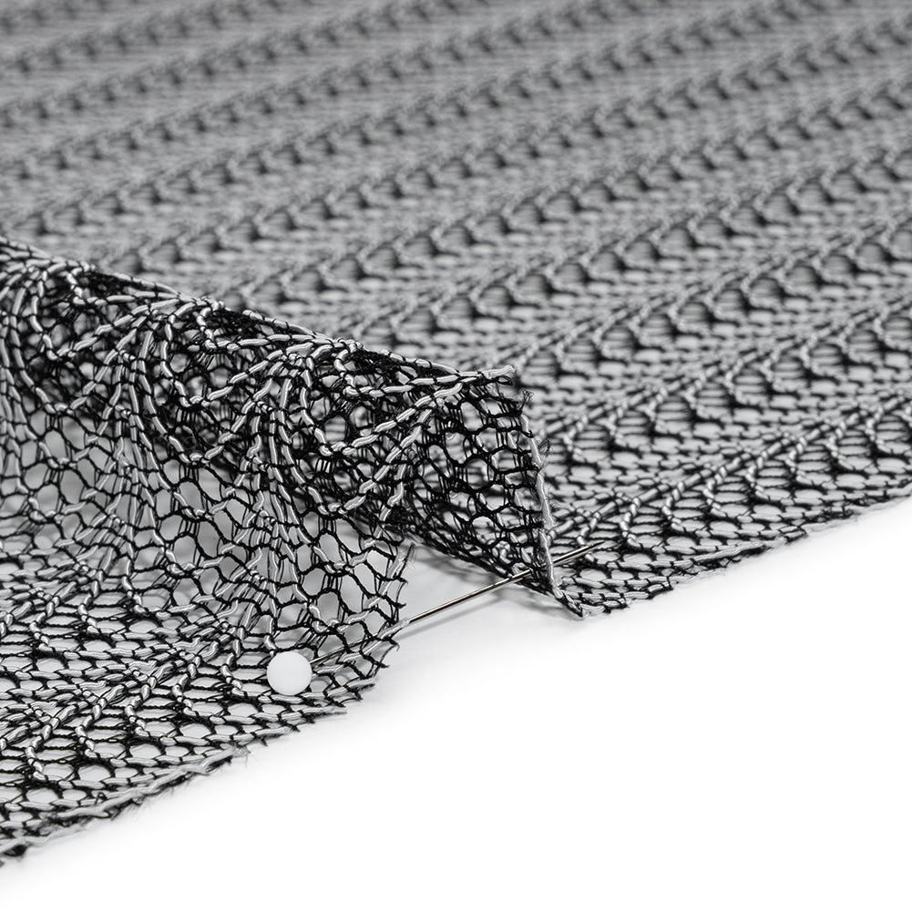 Rayon and Nylon Corded Lace with Little Scallop Finished Edges - Black and White Archway Stripes - Detail