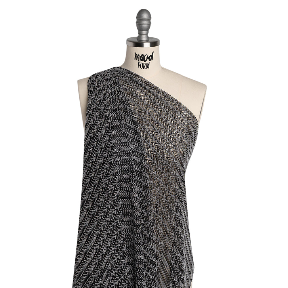 Rayon and Nylon Corded Lace with Little Scallop Finished Edges - Black and White Archway Stripes - Drape