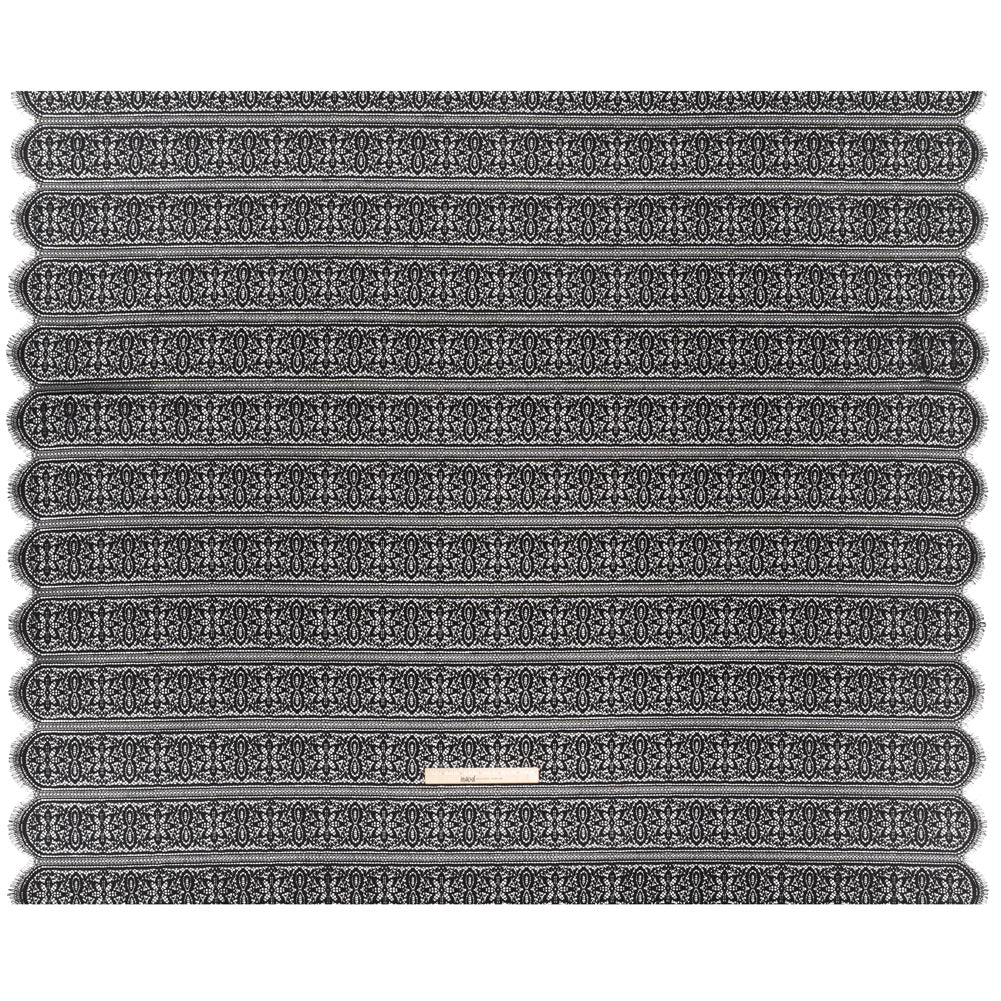 Re-Embroidered Lace with Finished Edges - Black Floral Medallion Stripes - Full