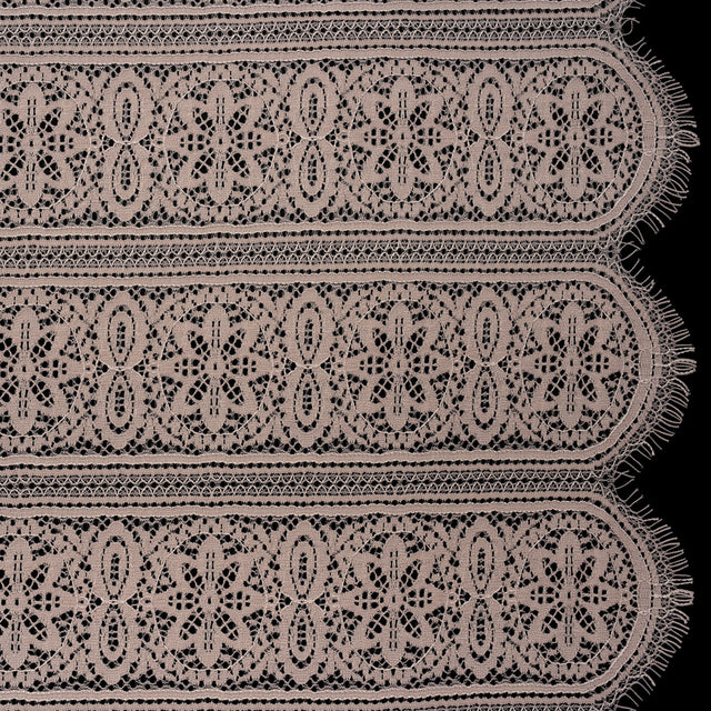 Re-Embroidered Lace with Finished Edges - Taupe Floral Medallion Stripes