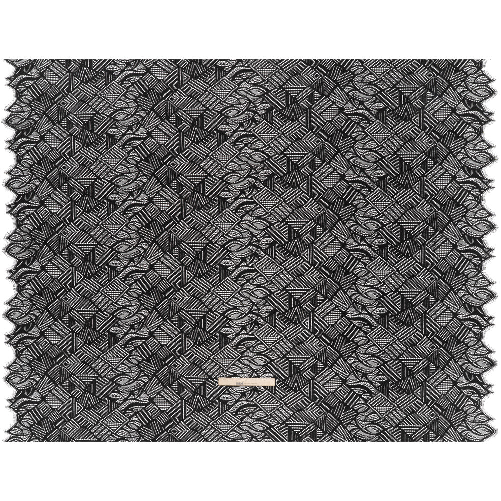 Raschel Lace with Organic Finished Edges - Black Geometry and Leaves - Full