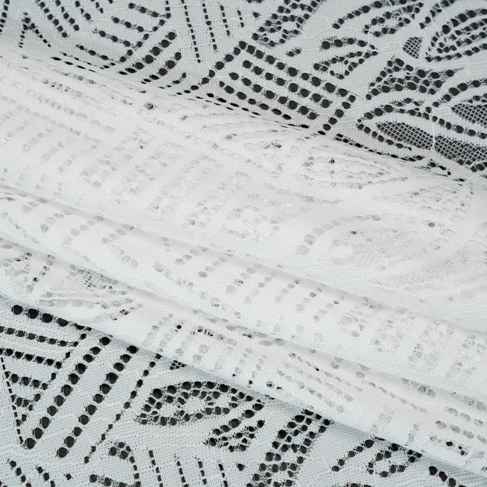 Raschel Lace with Organic Finished Edges - Ivory Geometry and Leaves - Folded