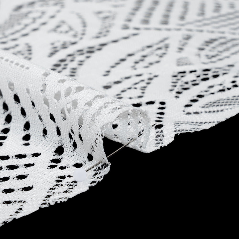 Raschel Lace with Organic Finished Edges - Ivory Geometry and Leaves - Detail