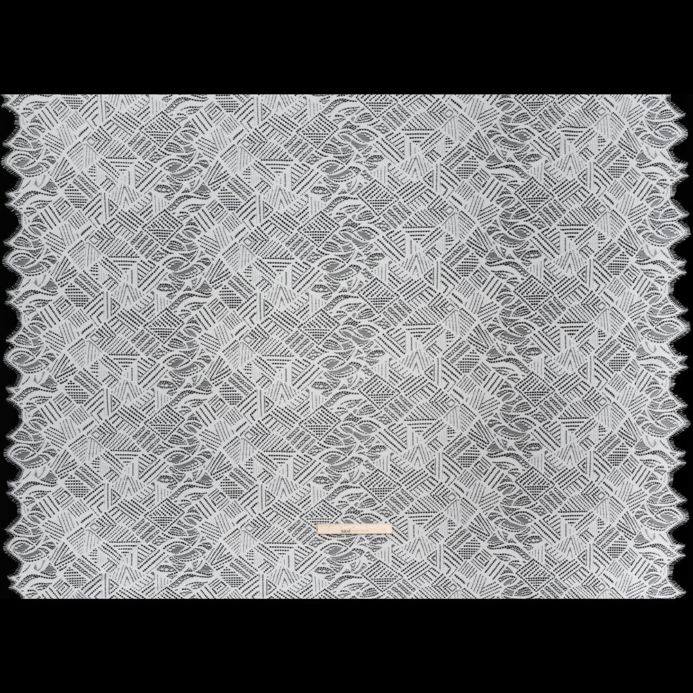 Raschel Lace with Organic Finished Edges - Ivory Geometry and Leaves - Full