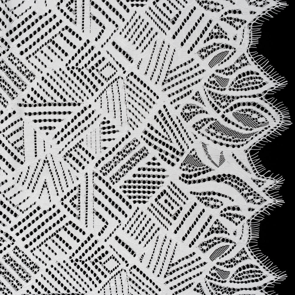 Raschel Lace with Organic Finished Edges - Ivory Geometry and Leaves