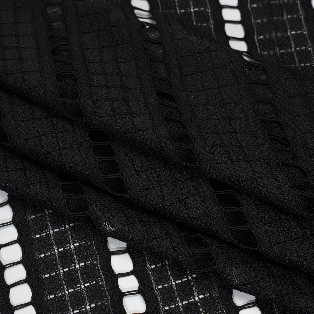 Corded Lace - Black Squares and Stripes - Folded