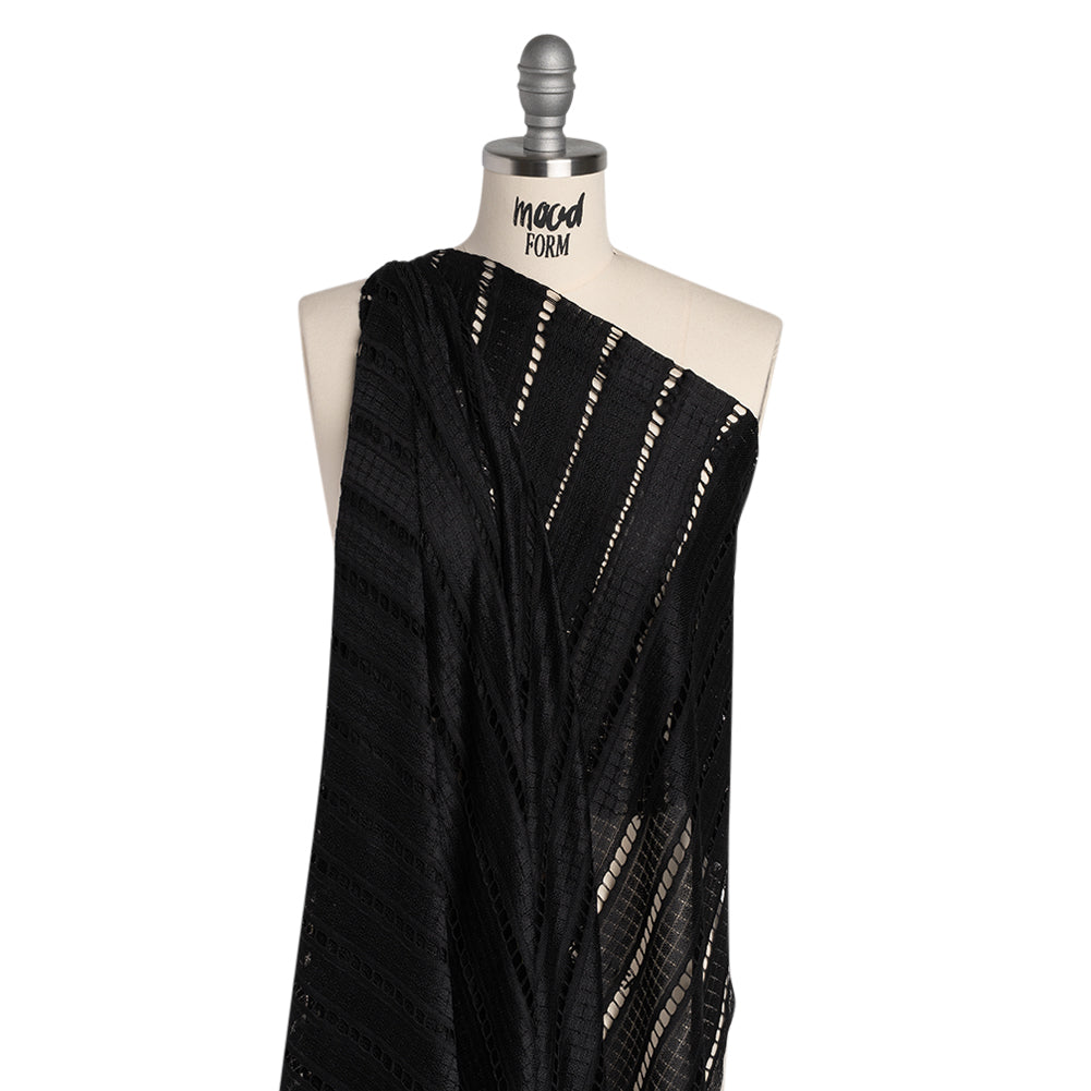 Corded Lace - Black Squares and Stripes - Drape
