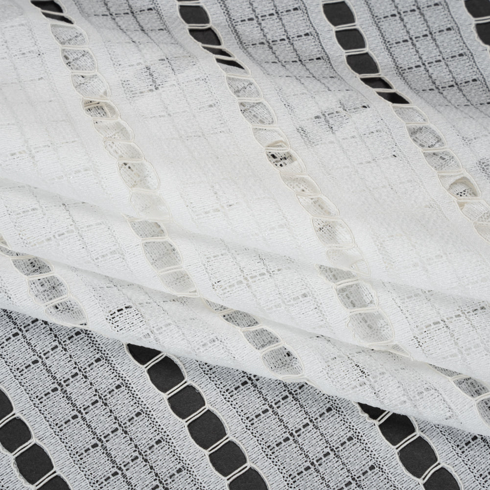 Corded Lace - Ivory Squares and Stripes - Folded