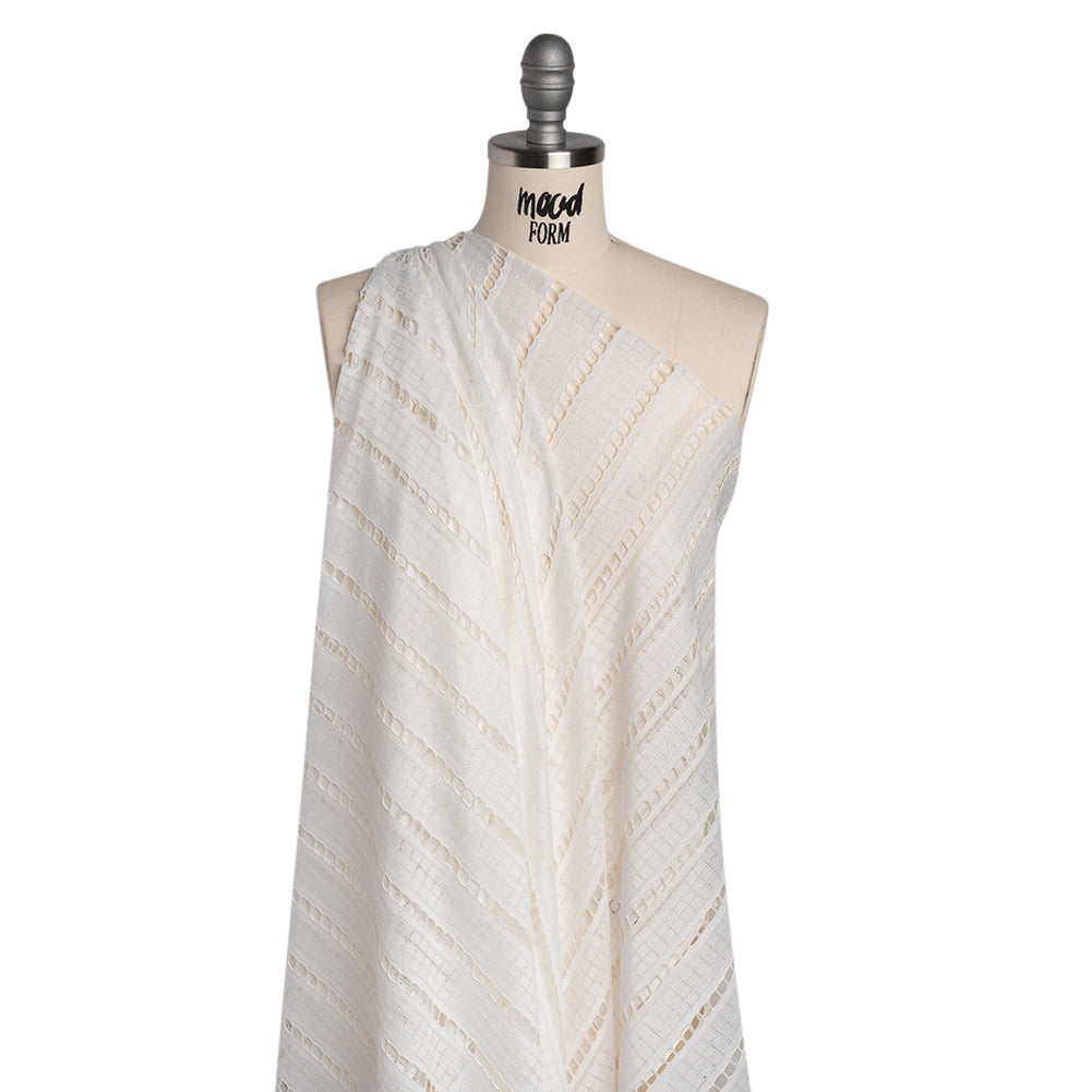 Corded Lace - Ivory Squares and Stripes - Drape