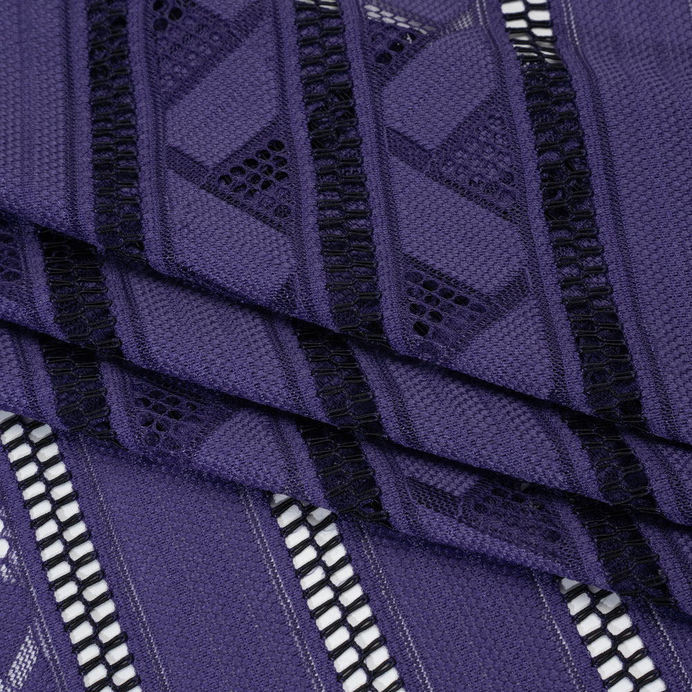 Corded Lace - Violet and Black Geometric Stripes - Folded