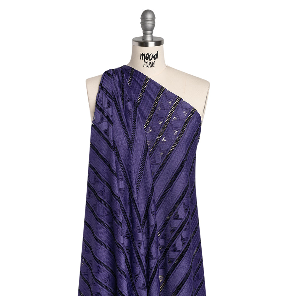 Corded Lace - Violet and Black Geometric Stripes - Drape