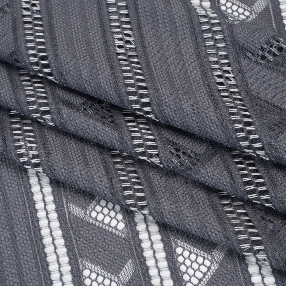 Corded Lace - Gray and Silver Geometric Stripes - Folded