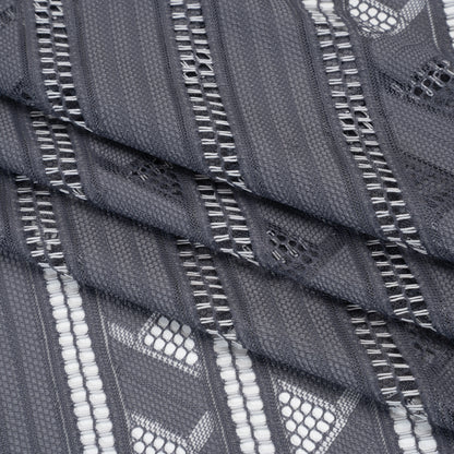 Corded Lace - Gray and Silver Geometric Stripes