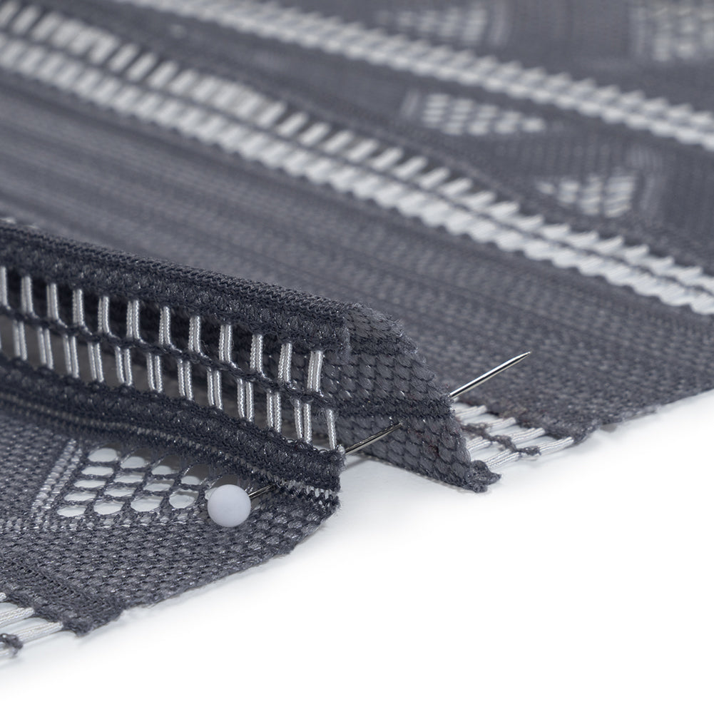Corded Lace - Gray and Silver Geometric Stripes - Detail