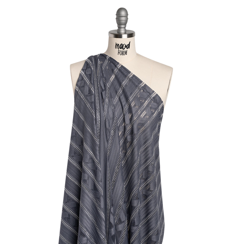 Corded Lace - Gray and Silver Geometric Stripes - Drape